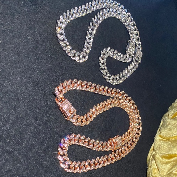 Other - Gold-Toned Chain Necklace Set white silver  and red rose gold 26 inch Cuban